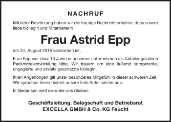 Traueranzeige von Astrid Epp von Gesamtausgabe Nürnberger Nachrichten/ Nürnberger Ztg.