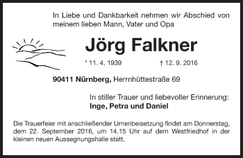 Traueranzeige von Jörg Falkner von Gesamtausgabe Nürnberger Nachrichten/ Nürnberger Ztg.