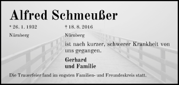 Traueranzeige von Alfred Schmeußer von Gesamtausgabe Nürnberger Nachrichten/ Nürnberger Ztg.