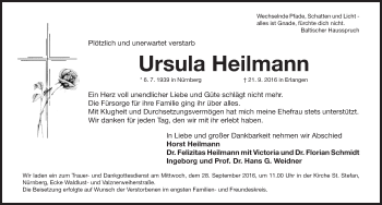 Traueranzeige von Ursula Heilmann von Gesamtausgabe Nürnberger Nachrichten/ Nürnberger Ztg.
