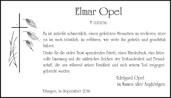 Traueranzeige von Elmar Opel von Erlanger Nachrichten Lokal