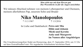 Traueranzeige von Niko Manolopoulos von Erlanger Nachrichten Lokal
