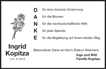 Traueranzeige von Ingrid Kopitza von Gesamtausgabe Nürnberger Nachrichten/ Nürnberger Ztg.