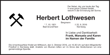 Traueranzeige von Herbert Lothwesen von Gesamtausgabe Nürnberger Nachrichten/ Nürnberger Ztg.