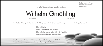 Traueranzeige von Wilhelm Gmöhling von Gesamtausgabe Nürnberger Nachrichten/ Nürnberger Ztg.