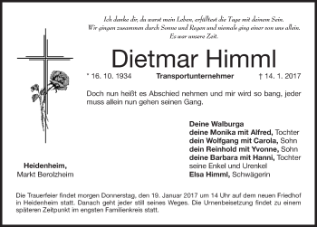 Traueranzeige von Dietmar Himml von Altmühl-Bote Lokal
