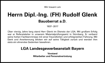 Traueranzeige von Rudolf Glenk von Nordbayerische Nachrichten Forchheim Lokal
