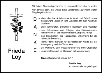 Traueranzeige von Frieda Loy von Altmühl-Bote Lokal