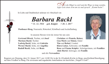Traueranzeige von Barbara Rackl von Neumarkter Nachrichten Lokal