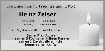 Traueranzeige von Heinz Zeiser von Gesamtausgabe Nürnberger Nachrichten/ Nürnberger Ztg.