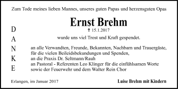 Traueranzeige von Ernst Brehm von Erlanger Nachrichten Lokal