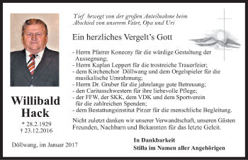 Traueranzeige von Willibald Hack von Neumarkter Nachrichten Lokal