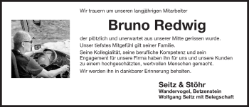 Traueranzeige von Bruno Redwig von Gesamtausgabe Nürnberger Nachrichten/ Nürnberger Ztg.