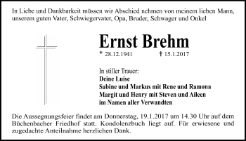 Traueranzeige von Ernst Brehm von Erlanger Nachrichten Lokal
