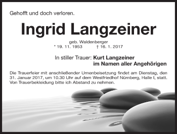 Traueranzeige von Ingrid Langzeiner von Gesamtausgabe Nürnberger Nachrichten/ Nürnberger Ztg.