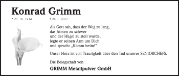 Traueranzeige von Konrad Grimm von Roth-Hilpoltsteiner Volkszeitung Lokal