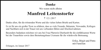 Traueranzeige von Manfred Leitenstorfer von Erlanger Nachrichten Lokal