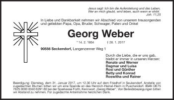 Traueranzeige von Georg Weber von Fürther Nachrichten Lokal