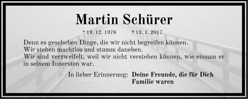  Traueranzeige für Martin Schürer vom 28.01.2017 aus Roth-Hilpoltsteiner Volkszeitung Lokal