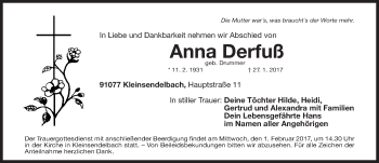 Traueranzeige von Anna Derfuß von Erlanger Nachrichten Lokal