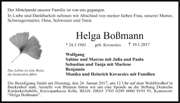 Traueranzeige von Helga Boßmann von Erlanger Nachrichten Lokal
