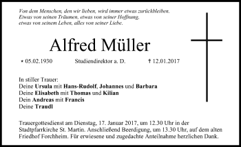 Traueranzeige von Alfred Müller von Nordbayerische Nachrichten Forchheim Lokal