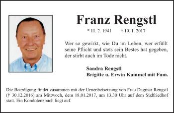 Traueranzeige von Franz Rengstl von Gesamtausgabe Nürnberger Nachrichten/ Nürnberger Ztg.