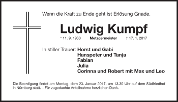 Traueranzeige von Ludwig Kumpf von Gesamtausgabe Nürnberger Nachrichten/ Nürnberger Ztg.