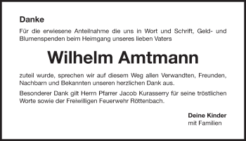 Traueranzeige von Wilhelm Amtmann von Nordbayerische Nachrichten Herzogenaurach Lokal