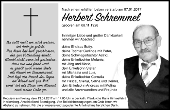 Traueranzeige von Herbert Schremmel von Roth-Hilpoltsteiner Volkszeitung Lokal