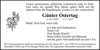 Traueranzeige von Günter Ostertag von Erlanger Nachrichten Lokal