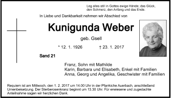 Traueranzeige von Kunigunda Weber von Nordbayerische Nachrichten Pegnitz Lokal