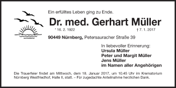 Traueranzeige von Gerhart Müller von Gesamtausgabe Nürnberger Nachrichten/ Nürnberger Ztg.