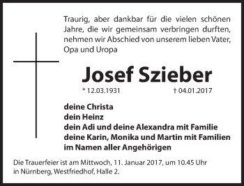 Traueranzeige von Josef Szieber von Gesamtausgabe Nürnberger Nachrichten/ Nürnberger Ztg.