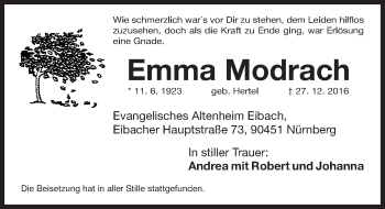 Traueranzeige von Emma Modrach von Gesamtausgabe Nürnberger Nachrichten/ Nürnberger Ztg.