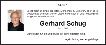 Traueranzeige von Gerhard Schug von Gesamtausgabe Nürnberger Nachrichten/ Nürnberger Ztg.