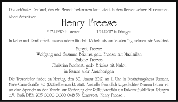 Traueranzeige von Henry Freese von Erlanger Nachrichten Lokal