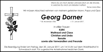 Traueranzeige von Georg Dorner von Schwabach