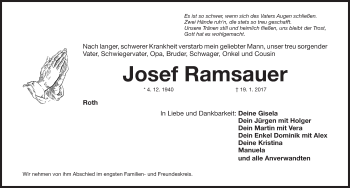 Traueranzeige von Josef Ramsauer von Roth-Hilpoltsteiner Volkszeitung Lokal