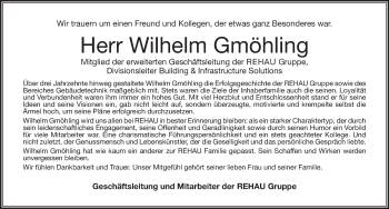 Traueranzeige von Wilhelm Gmöhling von Gesamtausgabe Nürnberger Nachrichten/ Nürnberger Ztg.