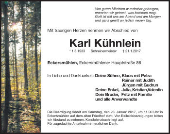 Traueranzeige von Karl Kühnlein von Roth-Hilpoltsteiner Volkszeitung Lokal