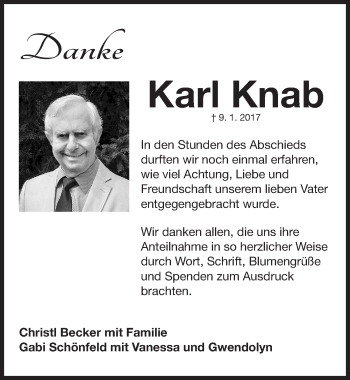 Traueranzeige von Karl Knab von Gesamtausgabe Nürnberger Nachrichten/ Nürnberger Ztg.