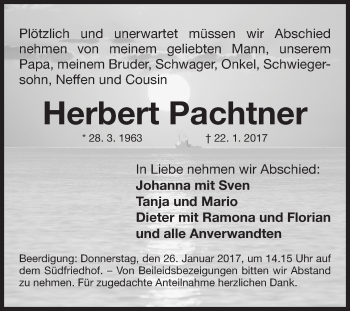 Traueranzeige von Herbert Pachtner von Gesamtausgabe Nürnberger Nachrichten/ Nürnberger Ztg.