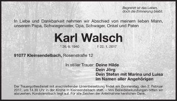 Traueranzeige von Karl Walsch von Erlanger Nachrichten/ Nordbayer. Nachrichten Forchheim