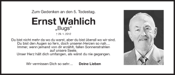 Traueranzeige von Ernst Wahlich von Nordbayerische Nachrichten Pegnitz Lokal