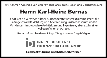 Traueranzeige von Karl-Heinz Bernas von Gesamtausgabe Nürnberger Nachrichten/ Nürnberger Ztg.