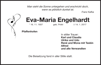 Traueranzeige von Eva-Maria Engelhardt von Roth-Hilpoltsteiner Volkszeitung Lokal