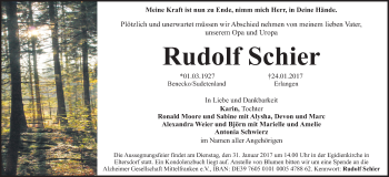 Traueranzeige von Rudolf Schier von Erlanger Nachrichten Lokal