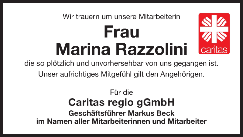  Traueranzeige für Marina Razzolini vom 19.01.2017 aus Nordbayerische Nachrichten Herzogenaurach Lokal
