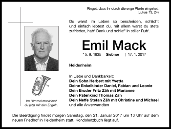 Traueranzeige von Emil Mack von Altmühl-Bote Lokal